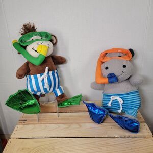 2 Pc Snorkeling Plush Buddies Monkey & Hippo